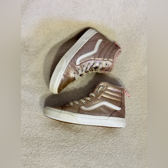 Vans 1 Youth SK8 Hi Top Glitter Rose Gold Sneakers - Picture 7 of 10